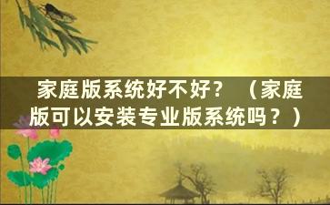 家庭版系统好不好？ （家庭版可以安装专业版系统吗？）